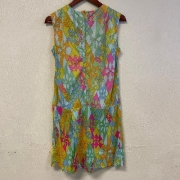 PRICE FIRM Vintage 70s Bright Multicolored Romper Skort Dress | Size L/XL - Picture 10 of 12